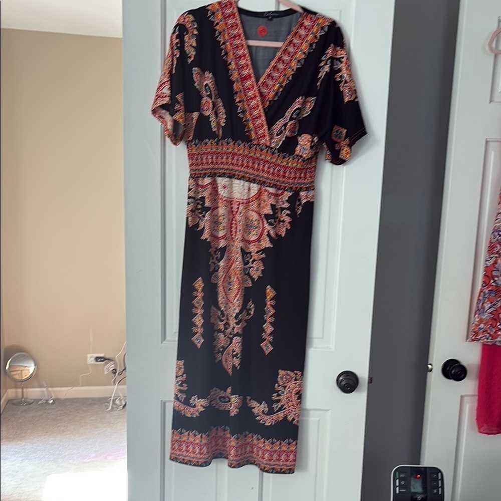 Blue and Red V-Neck Flutter Sleeve Sundress